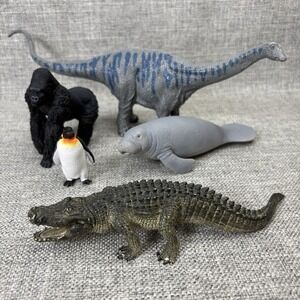 Schleich Animal Figurine Lot 5pc Gorilla Manatee Penguin Crocodile Dinosaur